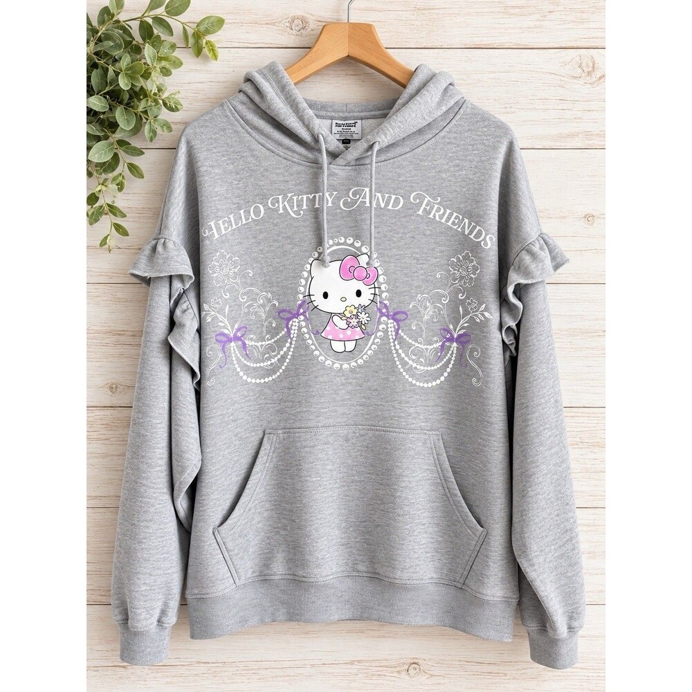 Bioworld X Sanrio Hello Kitty Grey Ruffle Hoodie Sweatshirt Adult Plus XXL NWOT